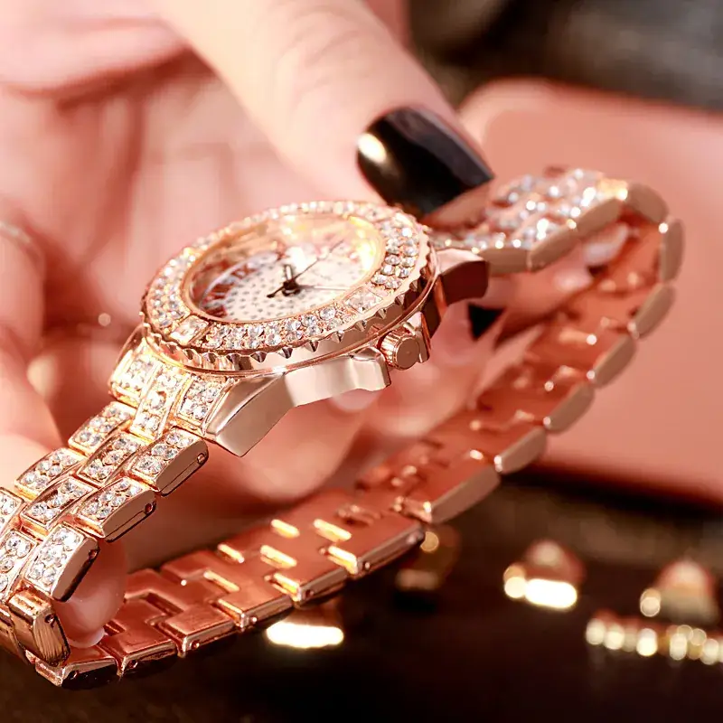 Glossy Rhinestone Women's Watch Gold Rose Gold Quartz - Image 5