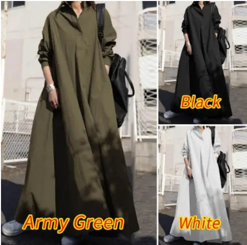 Black Long Sleeve Cotton Linen Dress Large - Image 4