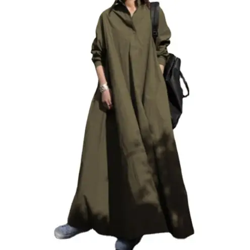 Black Long Sleeve Cotton Linen Dress Large - Image 8