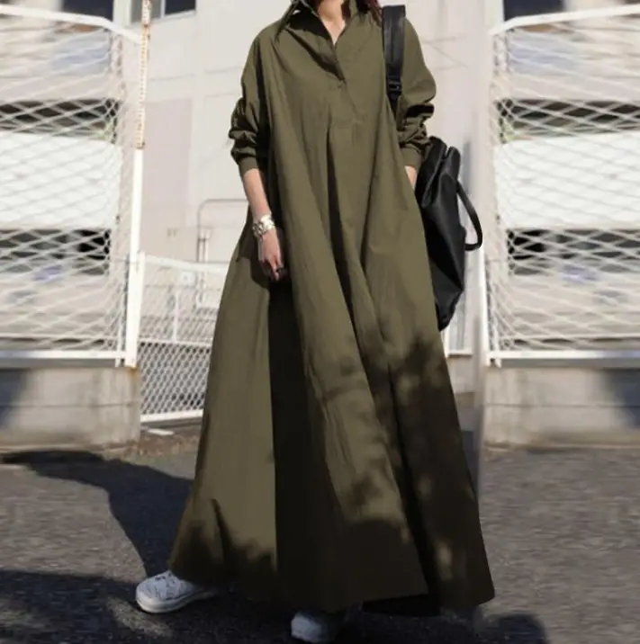 Black Long Sleeve Cotton Linen Dress Large — feature 13