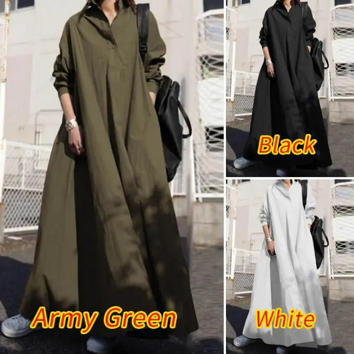 Black Long Sleeve Cotton Linen Dress Large — feature 3