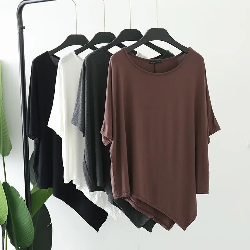 2018 New Modal Irregular Loose T-Shirt Women Plus Size Brown - Image 5