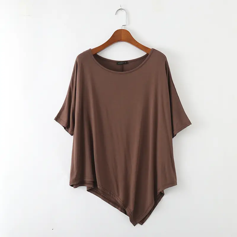 2018 New Modal Irregular Loose T-Shirt Women Plus Size Brown — feature 6