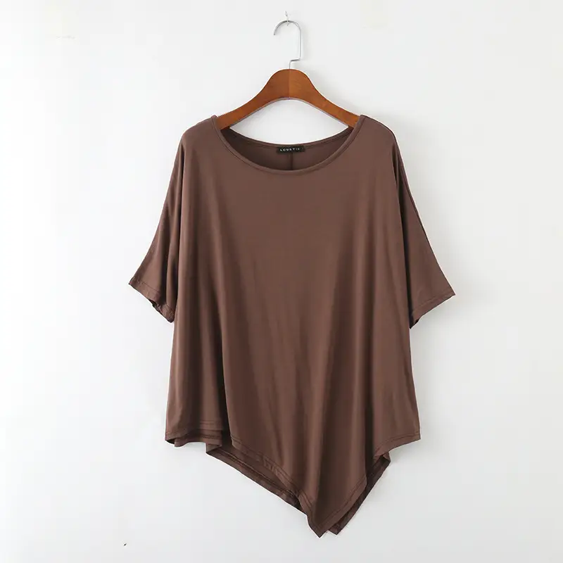 2018 New Modal Irregular Loose T-Shirt Women Plus Size Brown - Image 4