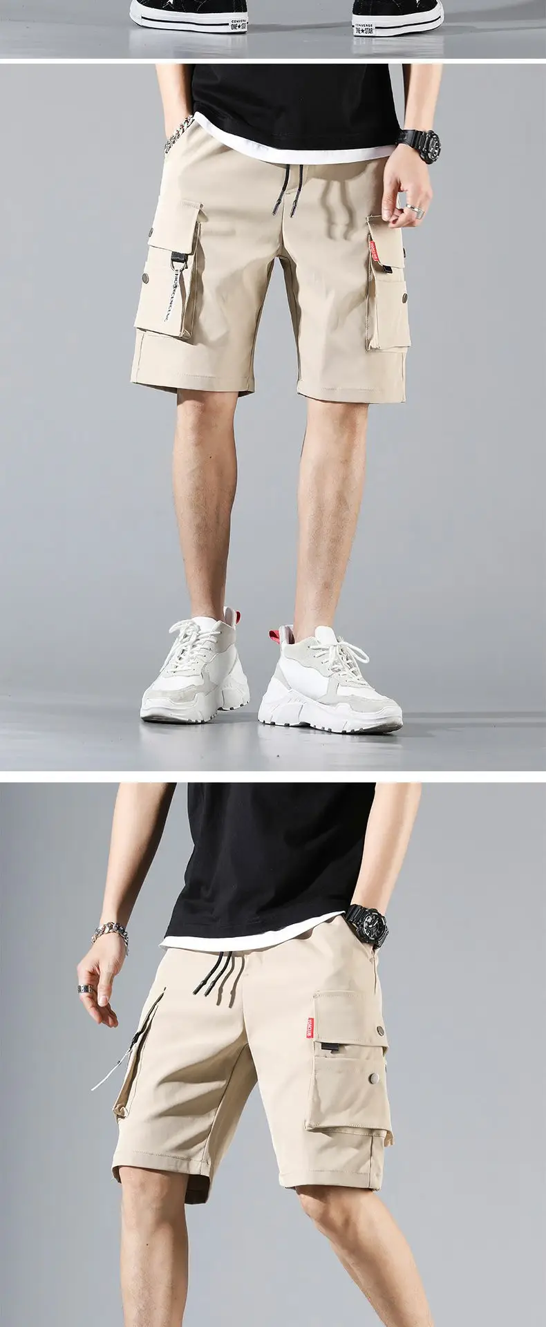 Men's Black Multi-Pocket Casual Shorts Hip Hop Style — feature 11