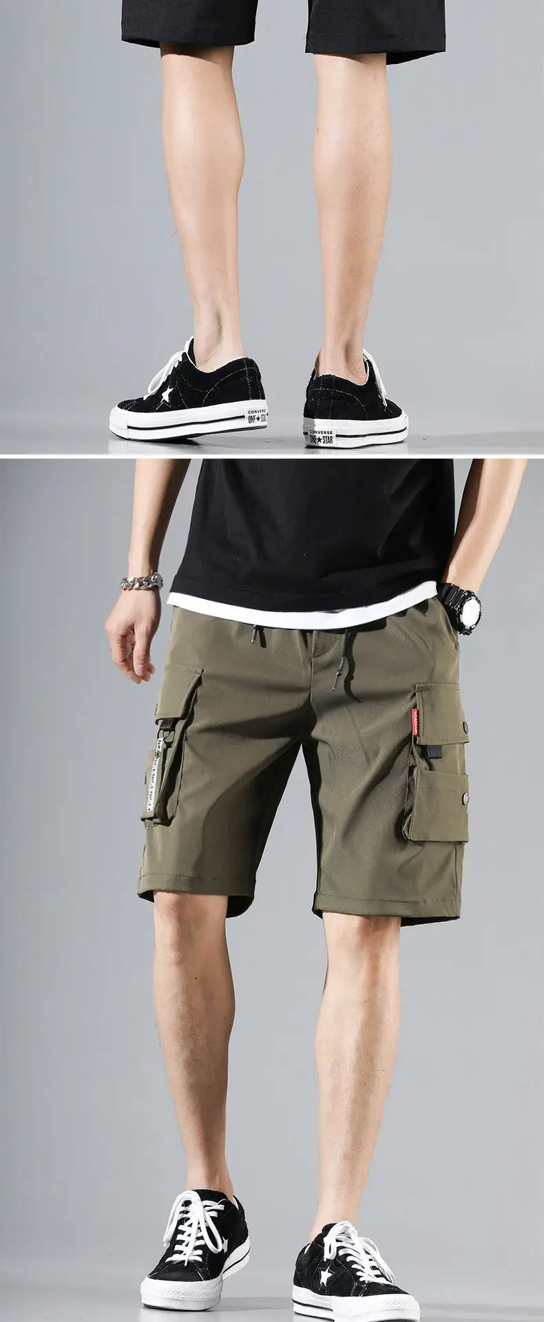 Men's Black Multi-Pocket Casual Shorts Hip Hop Style — feature 9