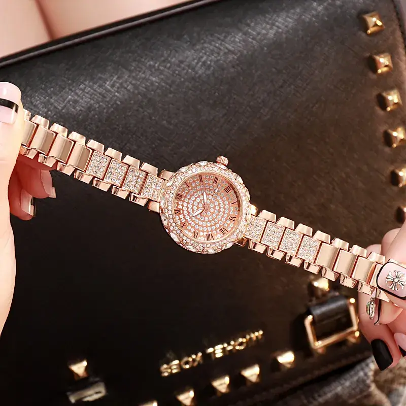 Women's Full Diamond Rhinestone Watch Rose Gold Large Dial - Image 6