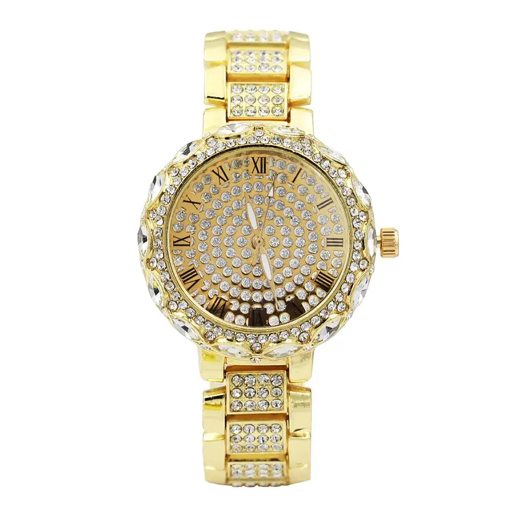 Women's Full Diamond Rhinestone Watch Rose Gold Large Dial - Image 2