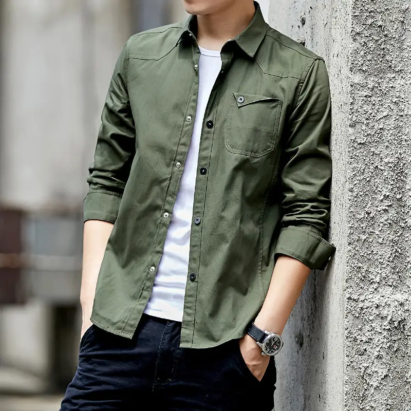 Men's Long Sleeve Hemp Cotton Shirt Navy Blue - Image 7