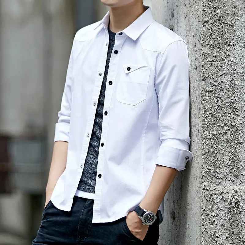 Men's Long Sleeve Hemp Cotton Shirt Navy Blue - Image 9