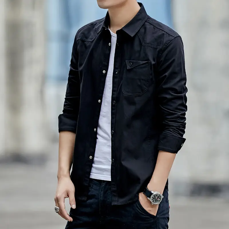 Men's Long Sleeve Hemp Cotton Shirt Navy Blue - Image 2