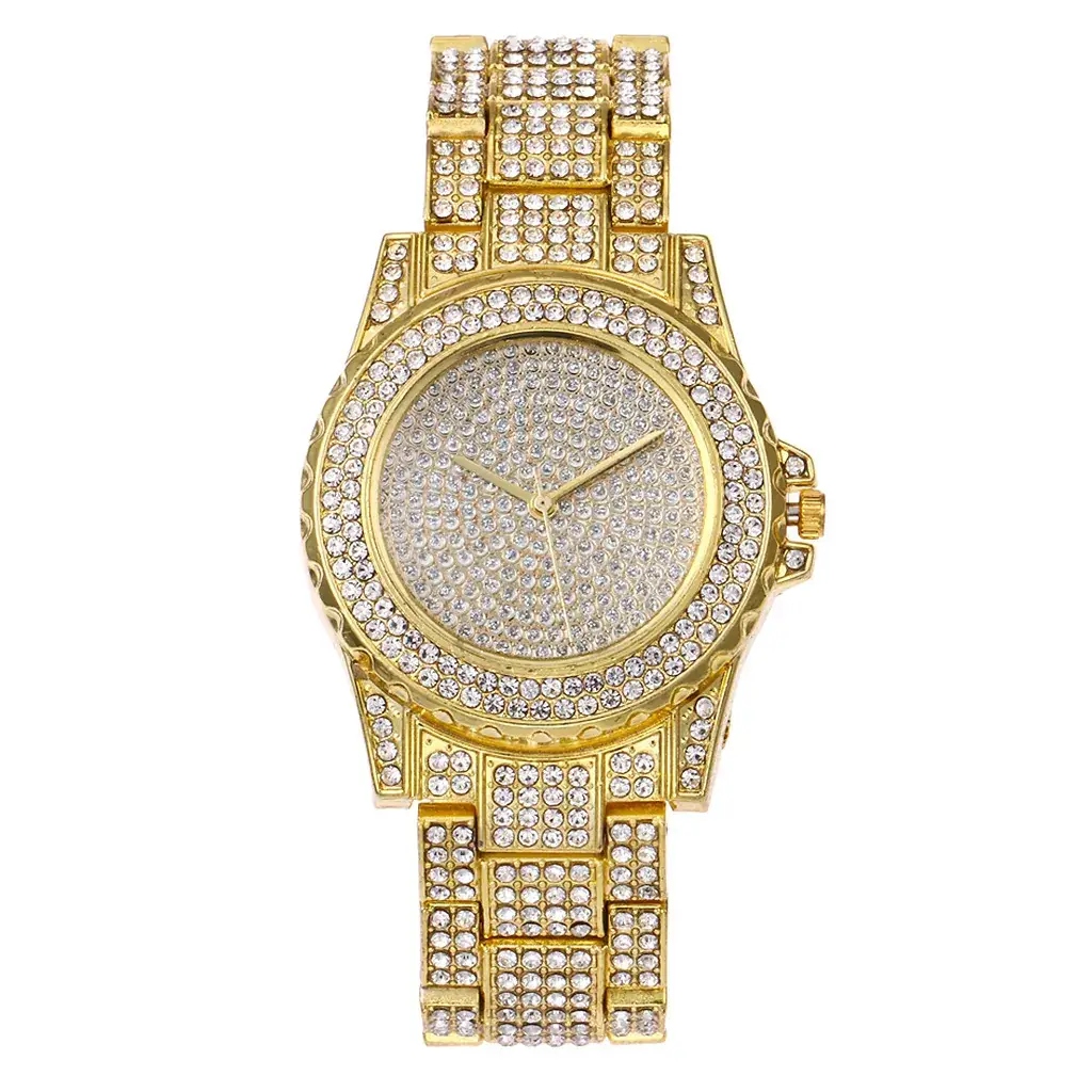 Full Diamond Women's Watch with Gold Steel Band - Image 5
