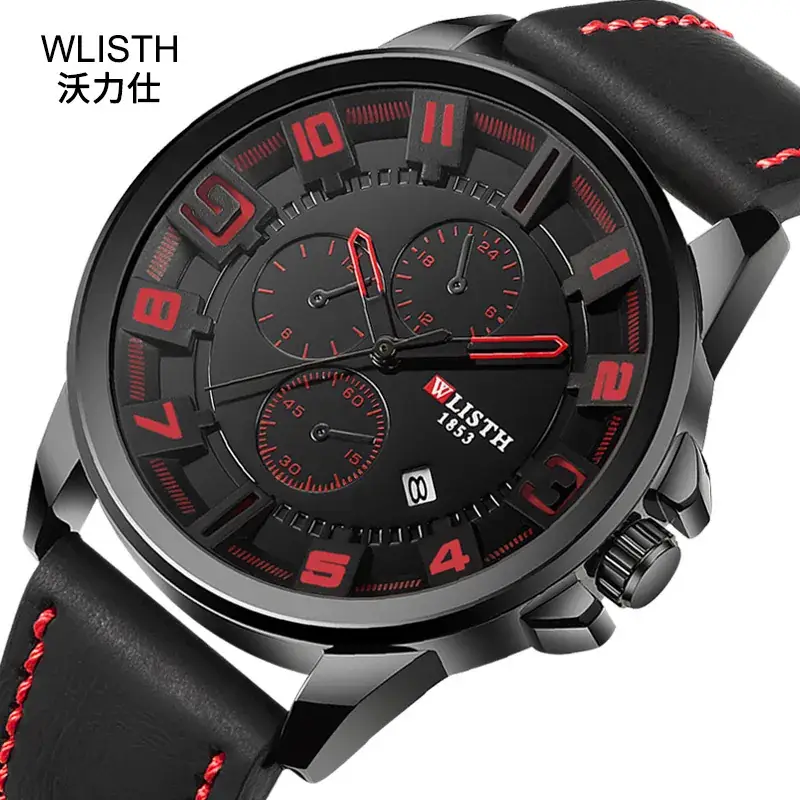 Voris Men's Black Red Chronograph Watch Quartz