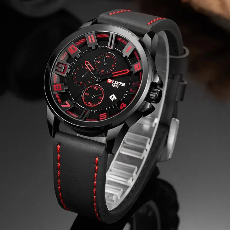 Voris Men's Black Red Chronograph Watch Quartz