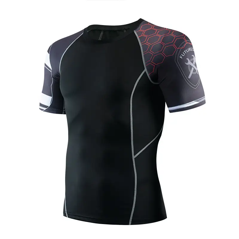 Men's Black Quick-Drying Sports T-Shirt with Red Blue Design - Image 2