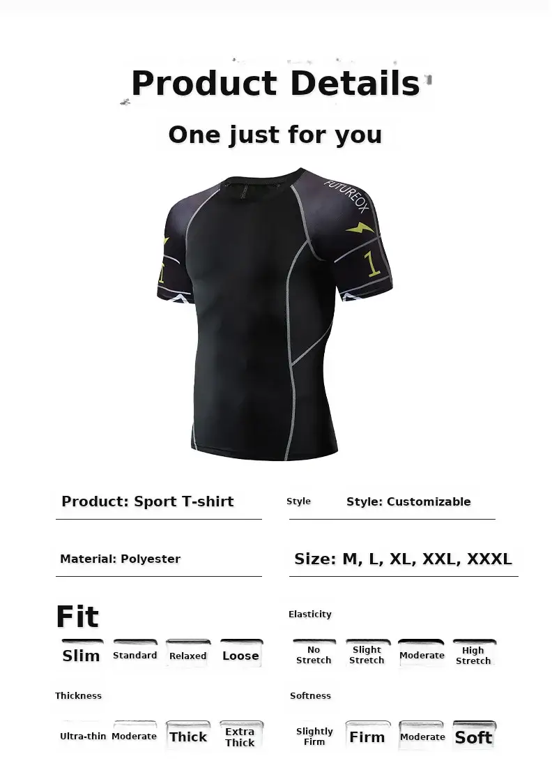 Men's Black Quick-Drying Sports T-Shirt with Red Blue Design — feature 3