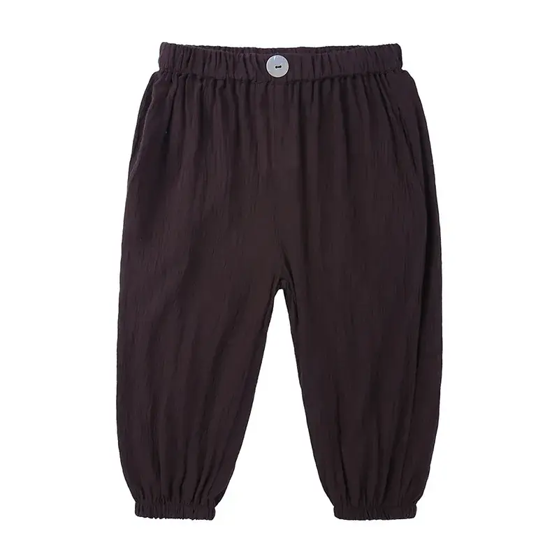 2025 Summer New Solid Color Cotton and Linen Breathable Anti-Mosquito Pants for Boys and Girls Casual Thin Long Pants Wholesale