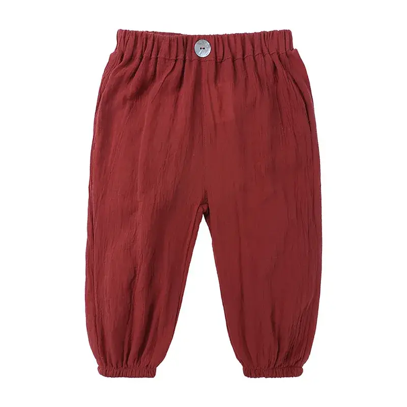 2025 Summer New Solid Color Cotton and Linen Breathable Anti-Mosquito Pants for Boys and Girls Casual Thin Long Pants Wholesale