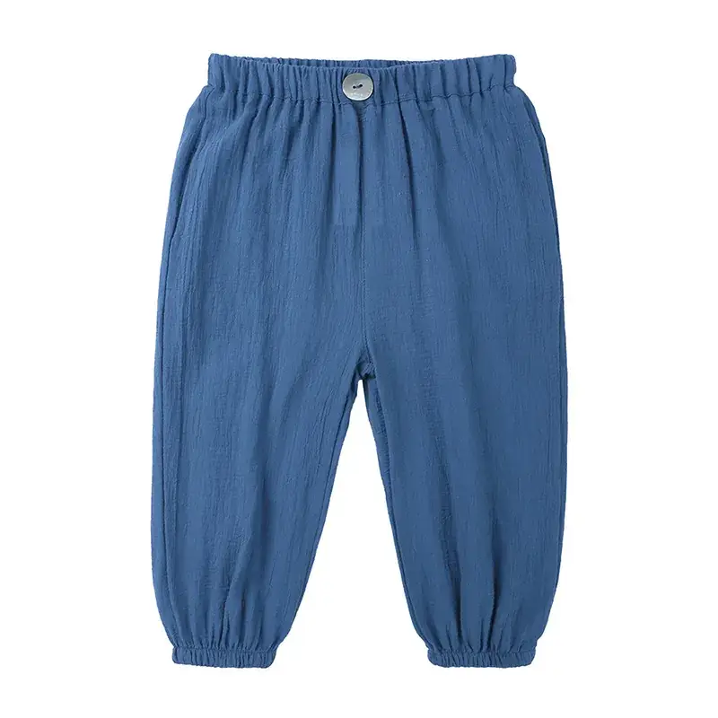 2025 Summer New Solid Color Cotton and Linen Breathable Anti-Mosquito Pants for Boys and Girls Casual Thin Long Pants Wholesale