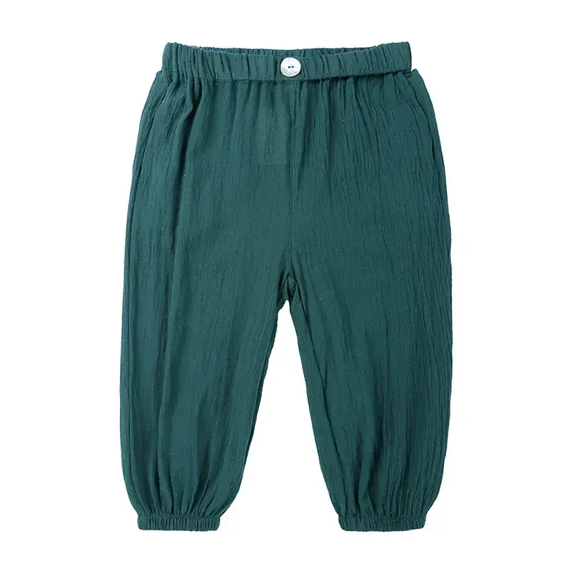 2025 Summer New Solid Color Cotton and Linen Breathable Anti-Mosquito Pants for Boys and Girls Casual Thin Long Pants Wholesale