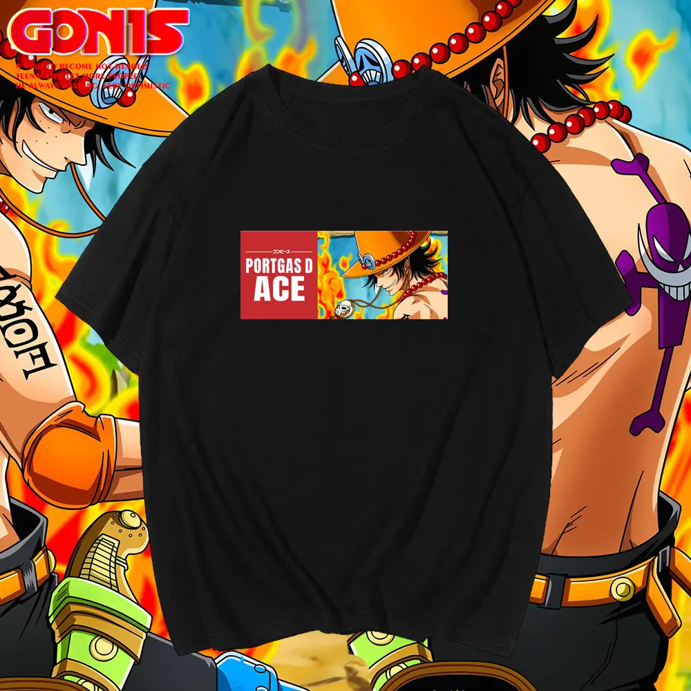 Men's Red Printed T-Shirt One Piece Ace Graphic - Image 7