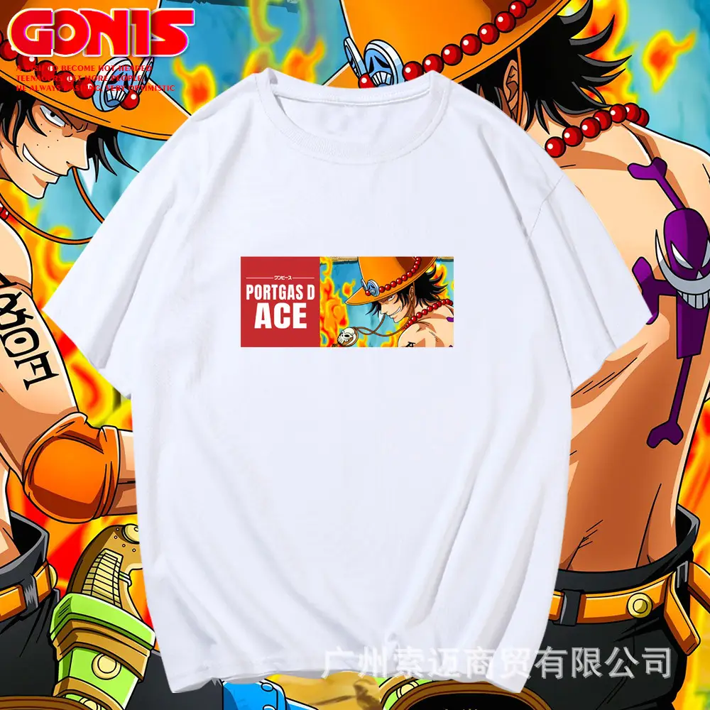 Men's Red Printed T-Shirt One Piece Ace Graphic - Image 8