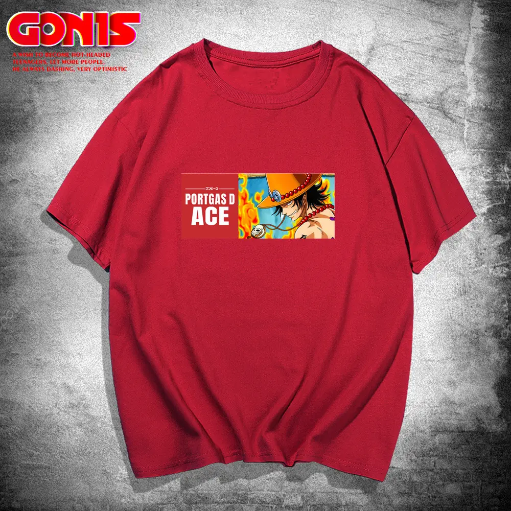 Men's Red Printed T-Shirt One Piece Ace Graphic - Image 4