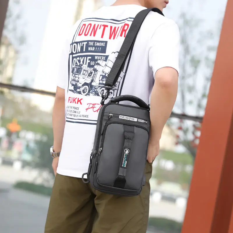 Men's Multi-Functional Charging Chest Bag Black - Image 6