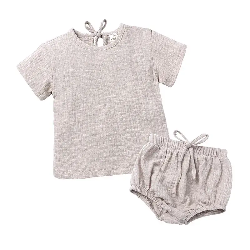 Baby Linen 2-Piece Set Light Blue with Lace Bow - Image 3