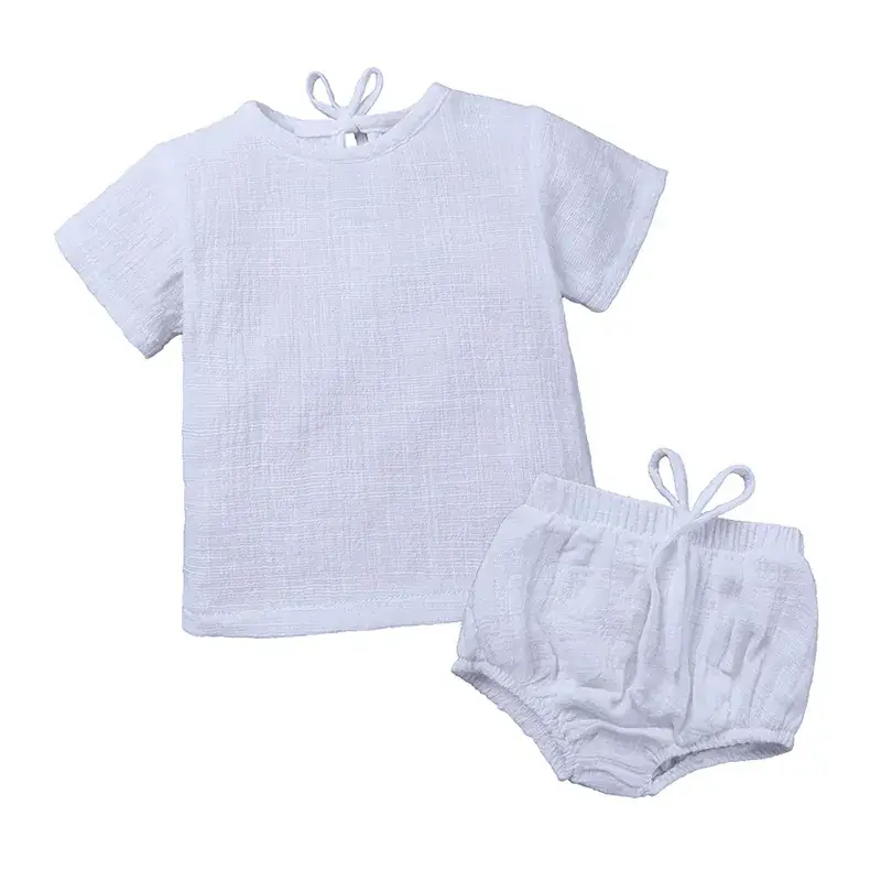 Baby Linen 2-Piece Set Light Blue with Lace Bow - Image 4