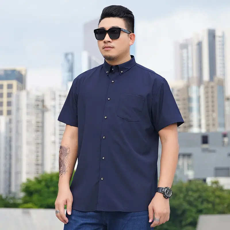 Fatty Plus Size Navy Blue Short Sleeve Shirt - Image 3