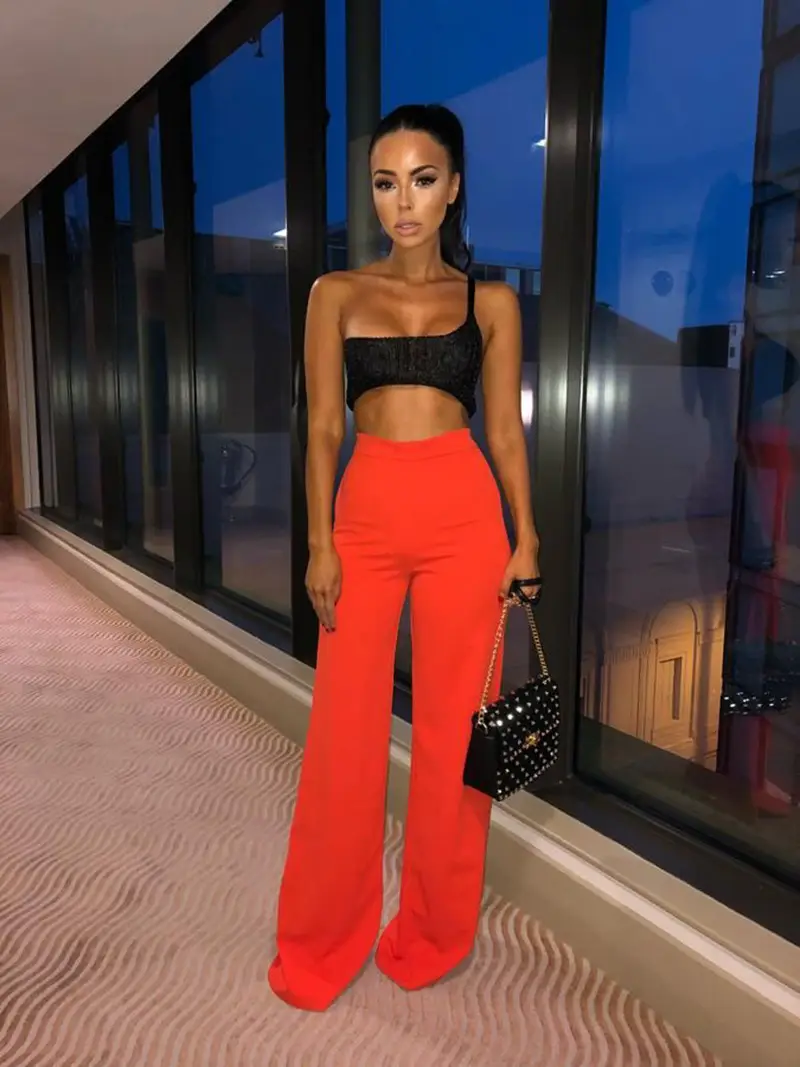 Women's Orange Wide Tube High Waist Trousers Set - Image 4