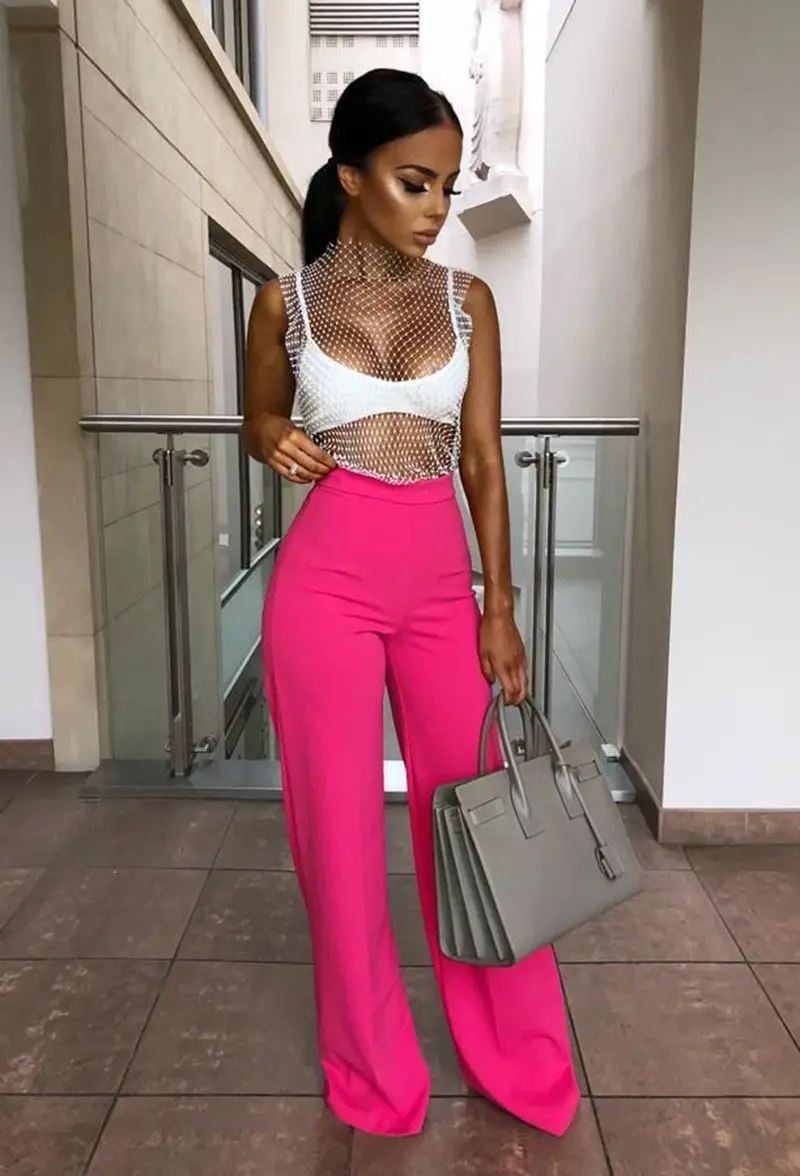 Women's Orange Wide Tube High Waist Trousers Set - Image 2