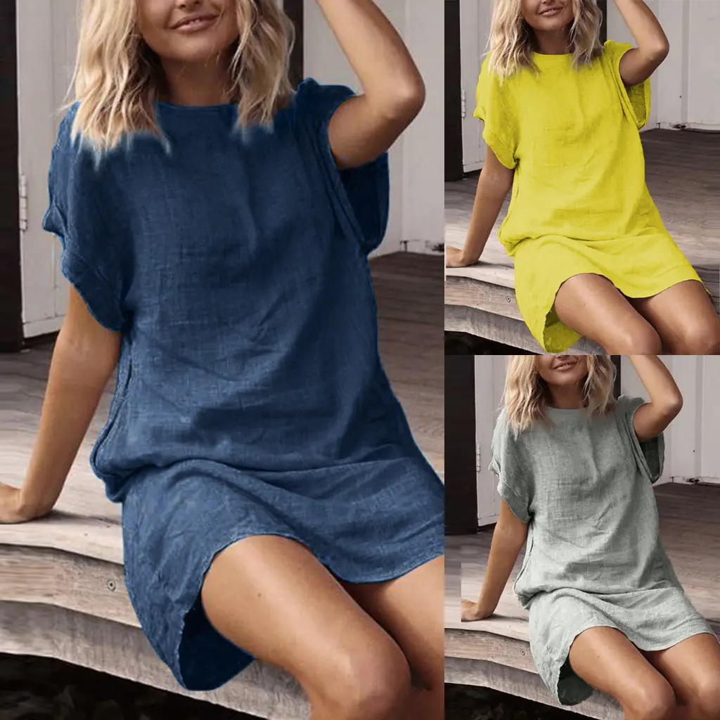 Spring Loose Cotton-Linen Dress with Mini Skirt - Image 4