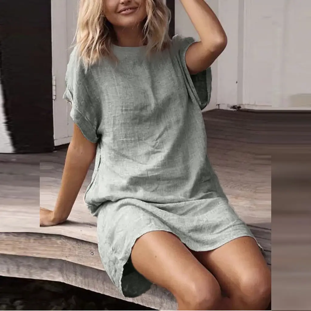 Spring Loose Cotton-Linen Dress with Mini Skirt - Image 6