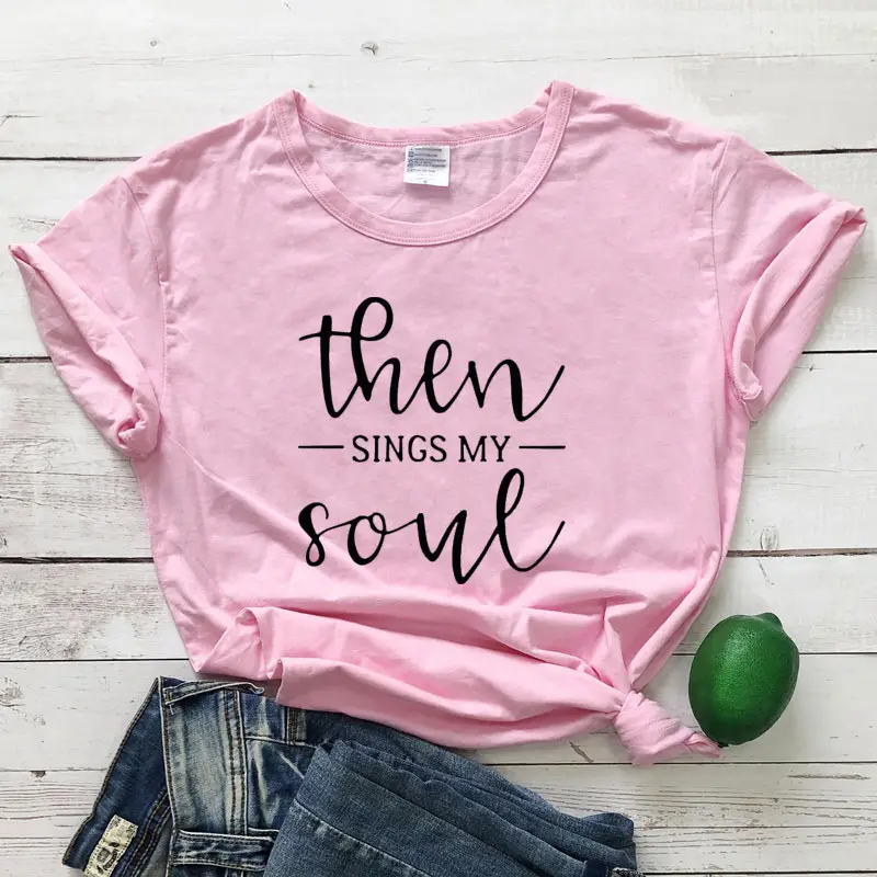 Men Women Gray T-Shirt "Then Sings My Soul" - Image 5