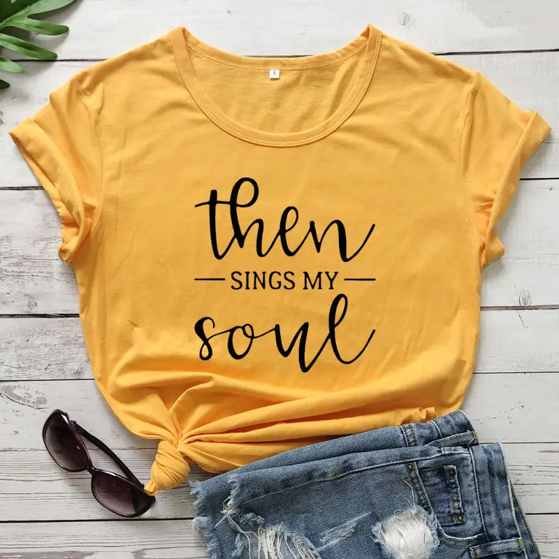 Men Women Gray T-Shirt "Then Sings My Soul" - Image 7