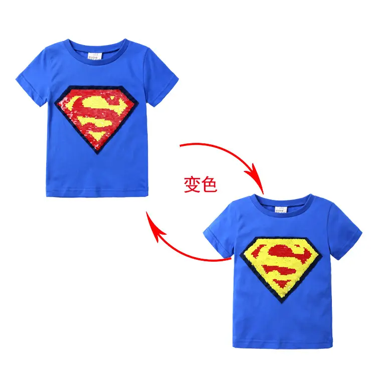 Children's Black Superman T-Shirt with Color Change