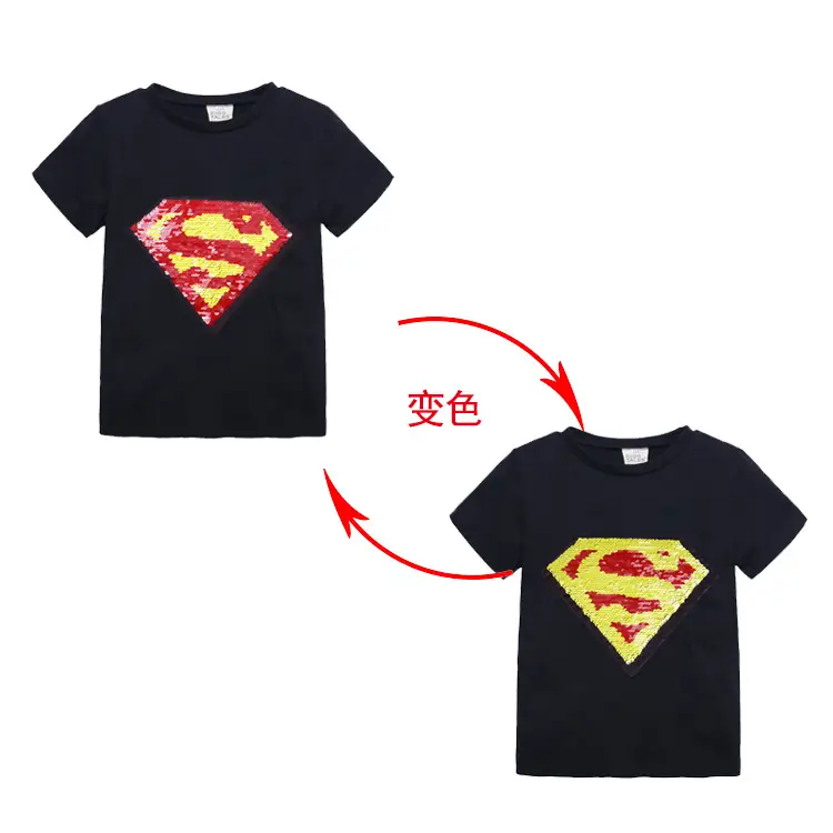 Children's Black Superman T-Shirt with Color Change