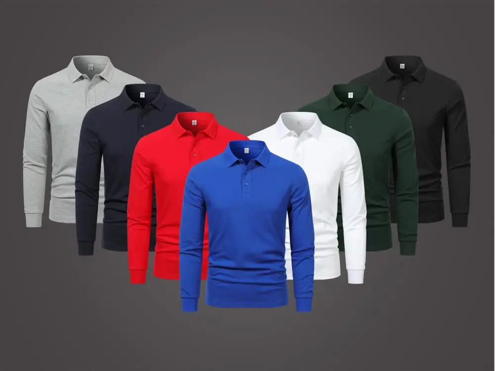 Men Red Polo Shirt with Collar Embroidery — feature 1
