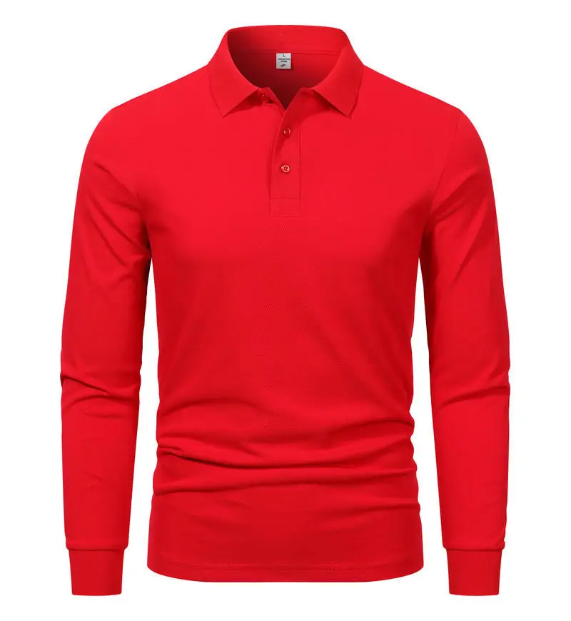 Men Red Polo Shirt with Collar Embroidery - Image 3