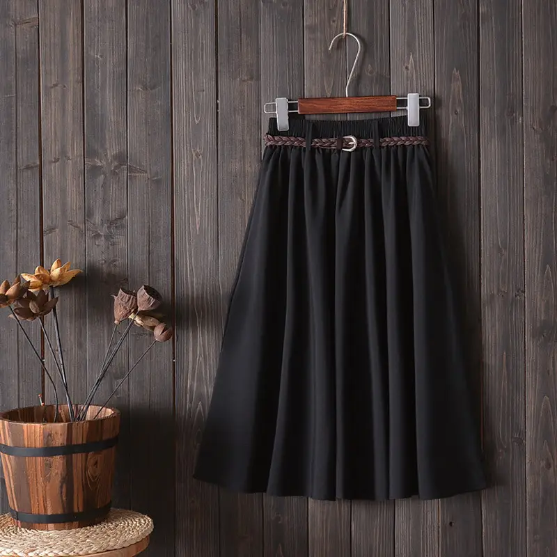 Women A-Line Skirt Brown Belted Mid Length - Image 10