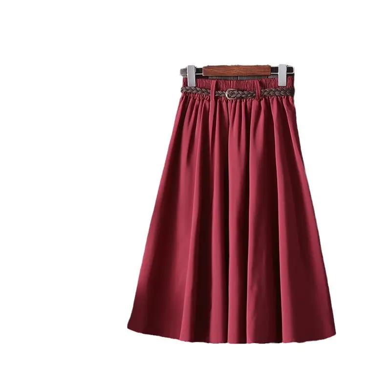 Women A-Line Skirt Brown Belted Mid Length - Image 11