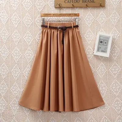 Women A-Line Skirt Brown Belted Mid Length - Image 3