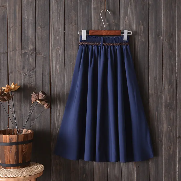 Women A-Line Skirt Brown Belted Mid Length - Image 6