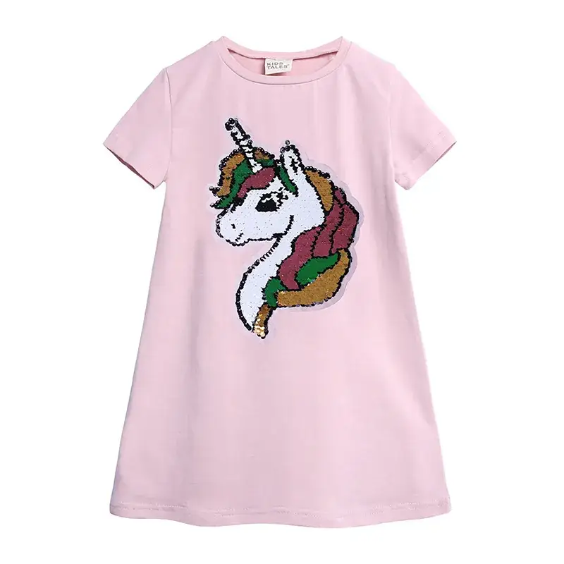 Girls Unicorn Knitted Cotton T-Shirt Grey