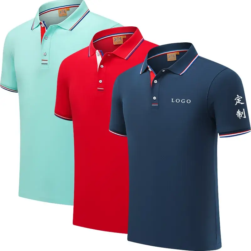 Red Men Polo Shirt Embroidered Blue Fabric - Image 14