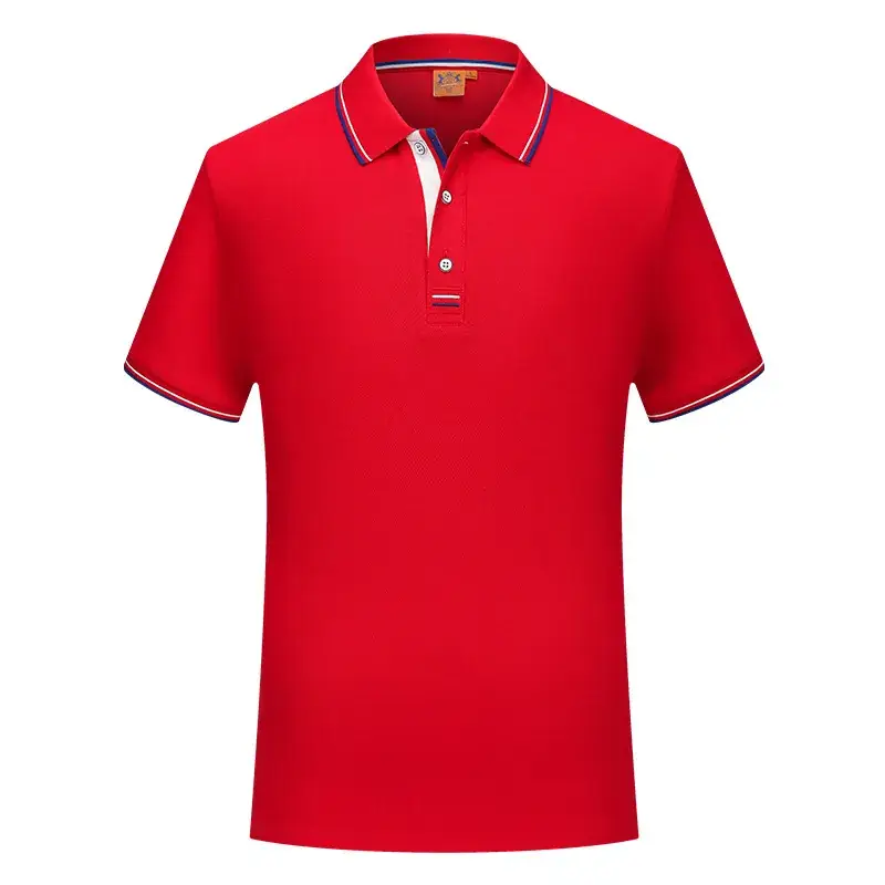 Red Men Polo Shirt Embroidered Blue Fabric - Image 4
