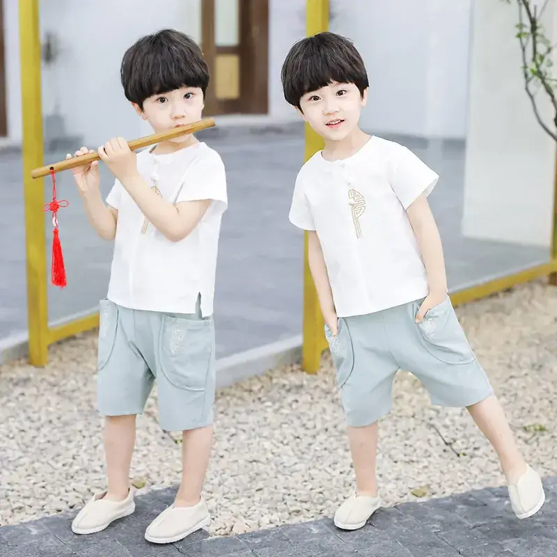 2025 Boys Tang Suit Cotton Linen Short Sleeve Han Style Summer - Image 4