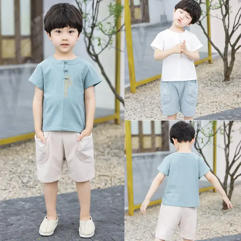 2025 Boys Tang Suit Cotton Linen Short Sleeve Han Style Summer - Image 5
